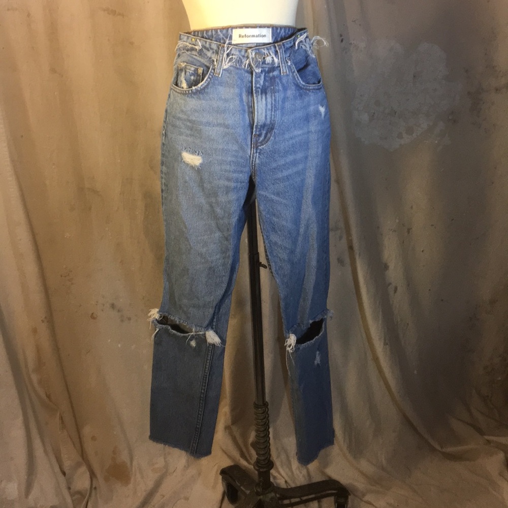 Reformation destroyed ankle crop jeans